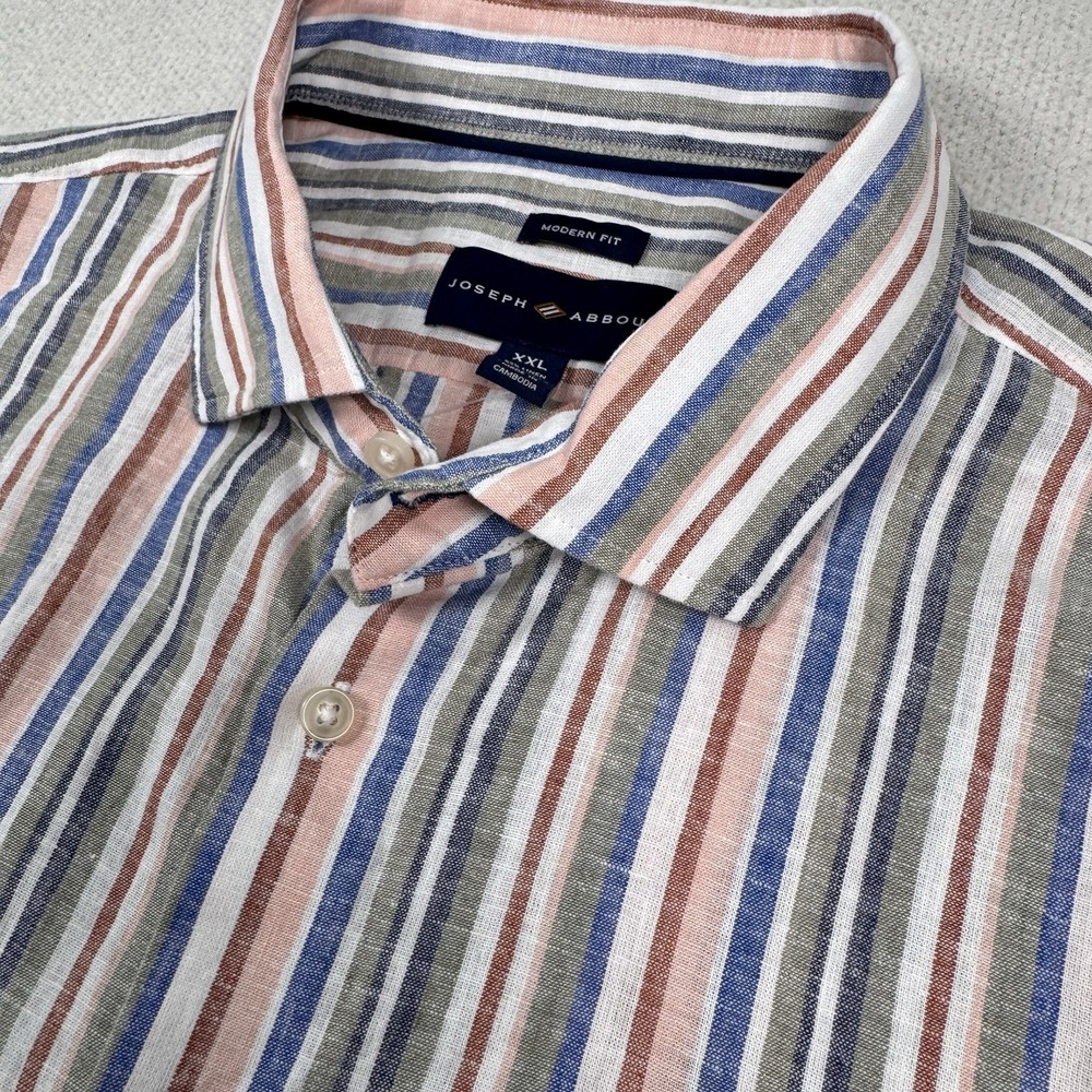 NWT Joseph Abboud Men's 2XL Linen Blend‎ Short Sleeve Button Front Shirt Striped